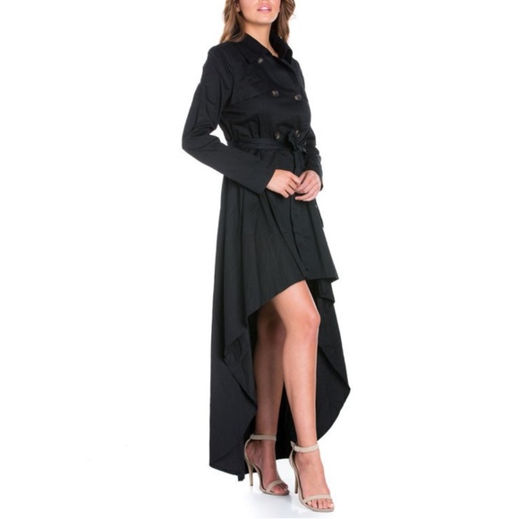 Black Hi Low Peplum Trench Coat - Picture 6 of 8